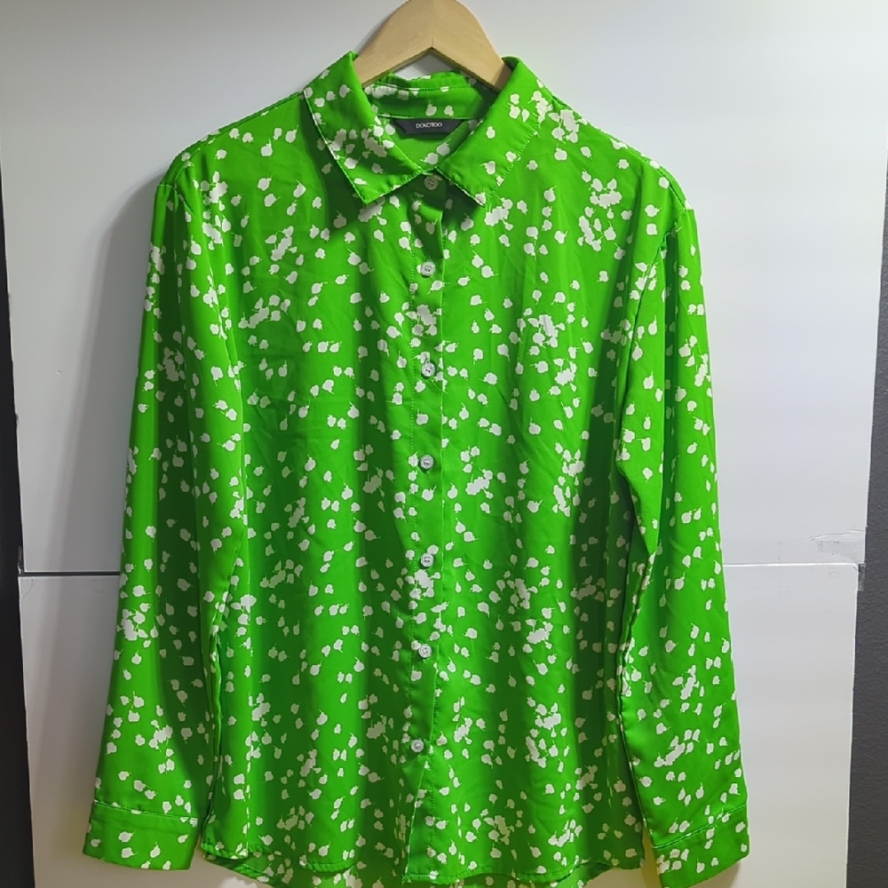 Dokotoo Green Abstract Dot Button-Down Shirt Size Large PTP 20 - Picture 1 of 7